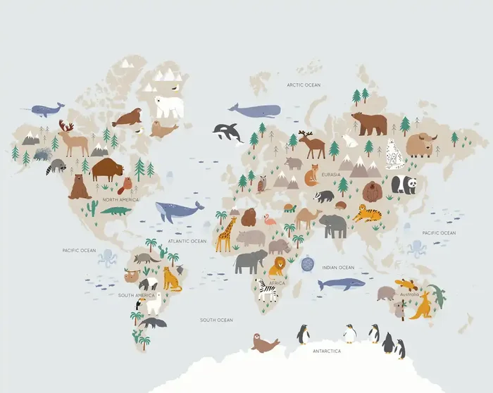 fotomural mapa mundial para niños azul claro y beige de Sanders & Sanders – 950020