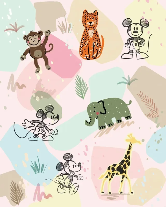 fotomural Mickey Mouse rosa, verde y amarillo de Disney – 612773