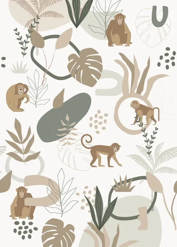 fotomural monos beige y verde de ESTAhome – 159244