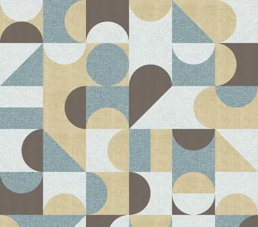 fotomural motivo geométrico en estilo Bauhaus beige, azul y marrón de Sanders & Sanders – 640986