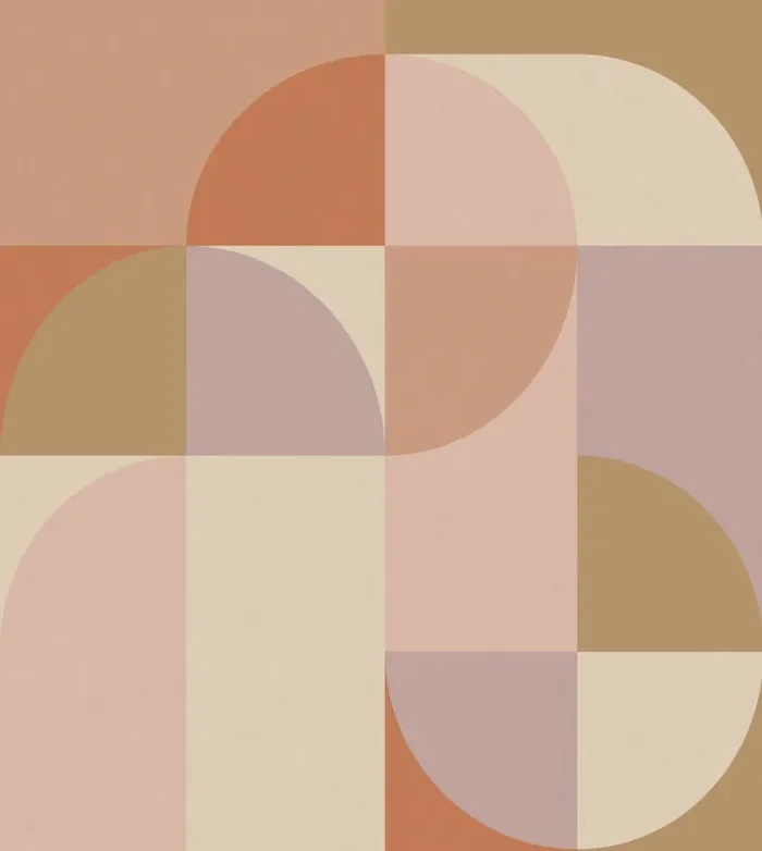 fotomural motivo geométrico en estilo Bauhaus rosa terracota, morado lila y beige de ESTAhome – 159367