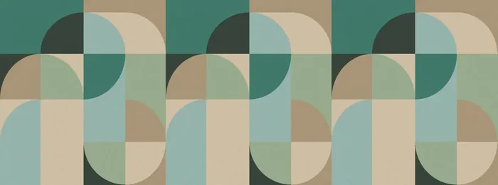 fotomural motivo geométrico en estilo Bauhaus verde pertróleo, menta verde y beige de ESTAhome – 159377