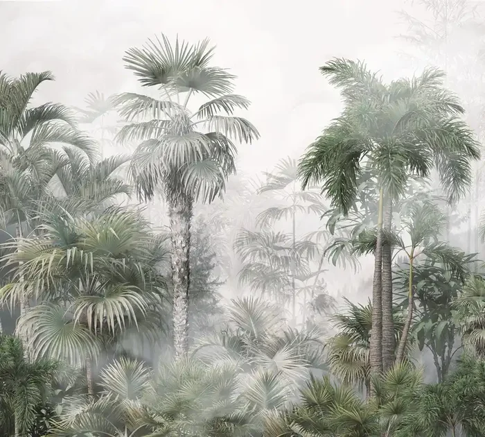 fotomural paisaje con palmeras verde oscuro y gris de Sanders & Sanders – 601178