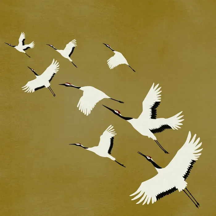fotomural pájaros grulla amarillo ocre de Origin Wallcoverings – 357236