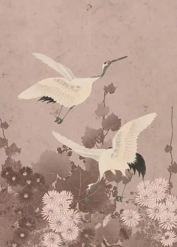 fotomural pájaros grulla rosa gris de ESTAhome – 158946