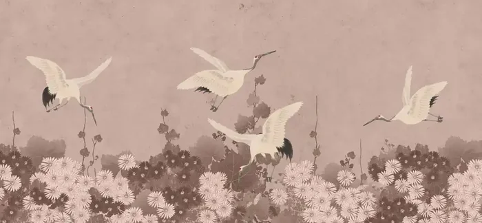 fotomural pájaros grulla rosa gris de ESTAhome – 159351