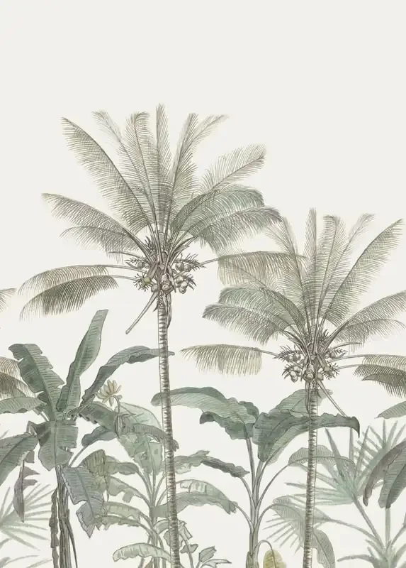 fotomural palmeras beige claro y verde grisáceo de ESTAhome – 158947