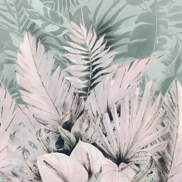fotomural Palmiers Tropicaux rosa y verde de Komar – 611193