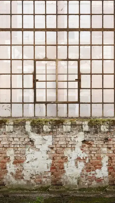 fotomural pared de ladrillos beige crema, marrón, verde y beige de Livingwalls – AS-392441