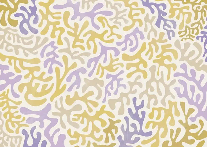 fotomural plantas en estilo Matisse amarillo ocre y morado de Komar – 612901