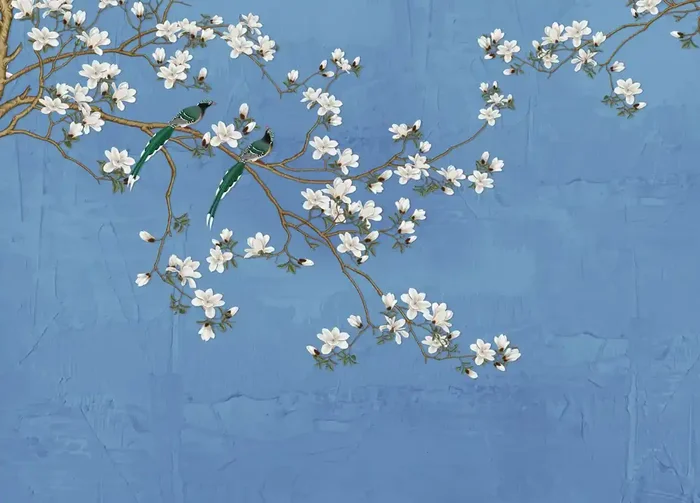 fotomural ramas en flor azul agrisado de Sanders & Sanders – 601168