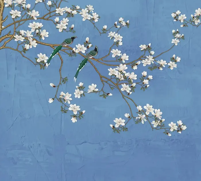 fotomural ramas en flor azul agrisado de Sanders & Sanders – 601176