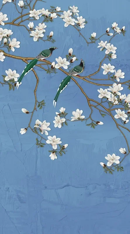 fotomural ramas en flor azul agrisado de Sanders & Sanders – 601217