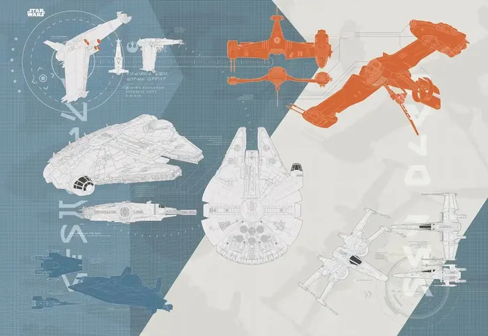 fotomural Star Wars Technical Plan azul, naranja y gris de Disney – 612208
