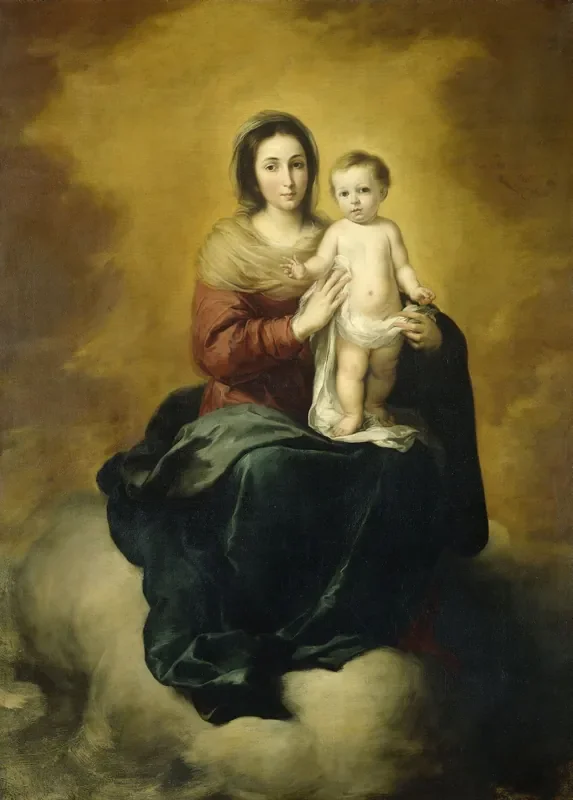 fotomural Virgen con el Niño de Bartolomé Esteban Murillo marrón y amarillo de Sanders & Sanders – 950069