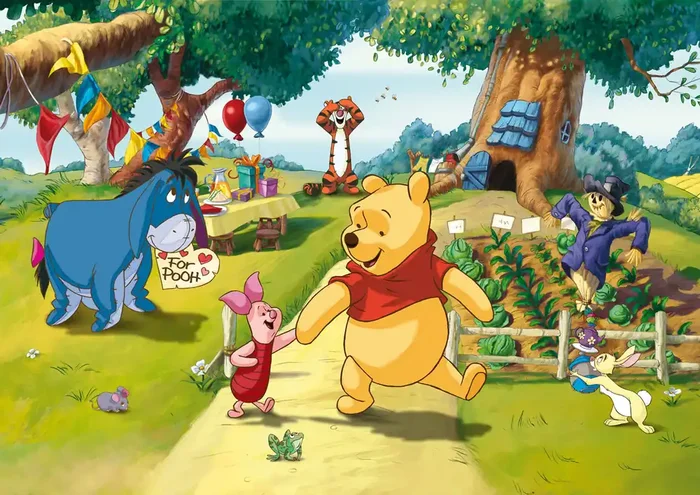 fotomural Winnie the Pooh amarillo, verde y azul de Disney – 600352