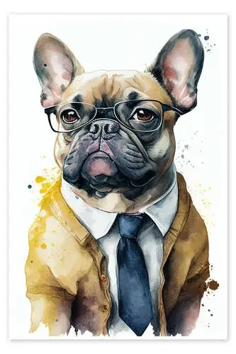 French bulldog wearing glasses, suit and tie de Dreamscapes