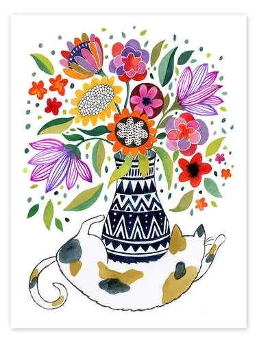 Gato con ramo de flores de Janet Broxon