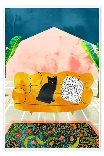 Gato negro en sofá amarillo de 83 Oranges