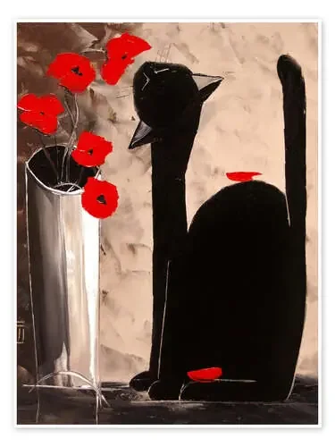 Gato negro y amapolas de JIEL