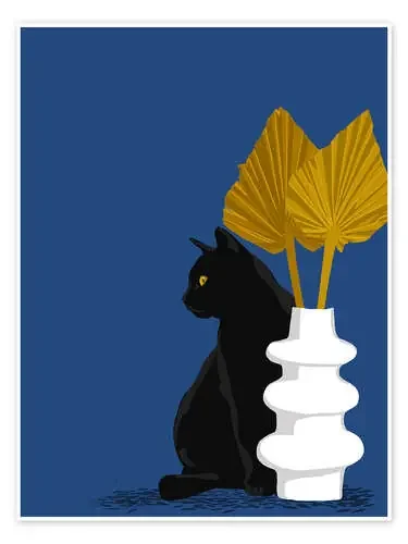 Gato negro y hojas de palmera de Sybille Sterk