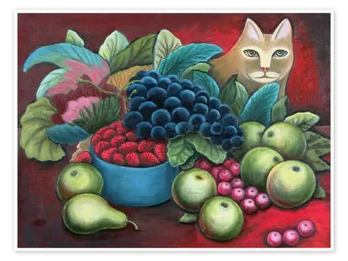 Gato y frutas de Jerzy Marek Bridgeman Images