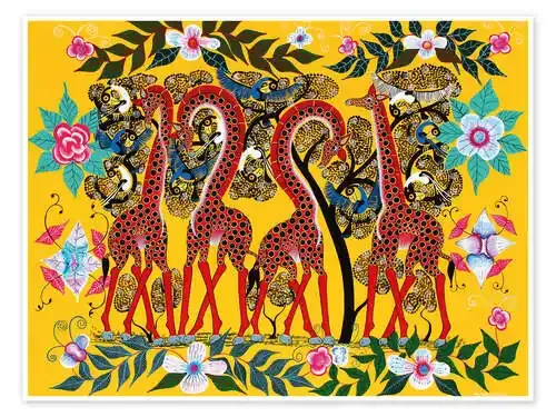 Giraffes and flowers de Chiwaya Tanzania Art & Licensing