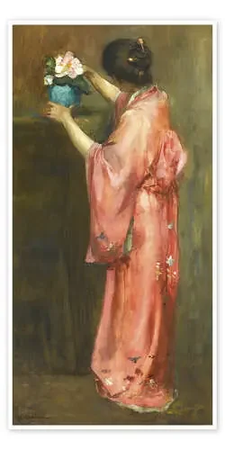 Girl in a Pink Kimono arranging Flowers de Floris Arntzenius Nook Vintage Archive