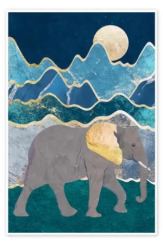 Golden elephant and moonlit mountains de Sarah Manovski