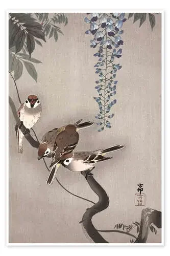 Gorriones en la rama de Ohara Koson Master Collection