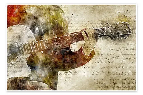 Guitar musician in abstract modern vintage look de Michael artefacti