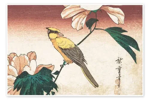 Hibiscus Mutabilis y pájaro de Utagawa Hiroshige Master Collection