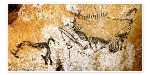 Höhle von Lascaux 17000 v. Chr. Gesamtansicht der ‘Szene des Schachtes‘. ARTOTHEK