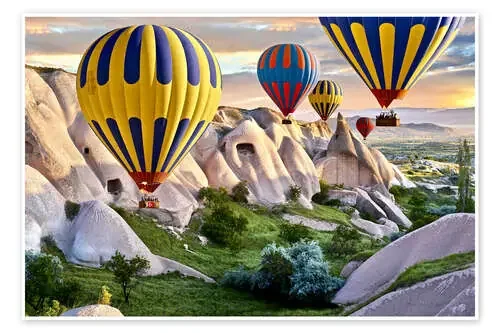 Hot air balloons over Goreme tuff rock formations imageBROKER