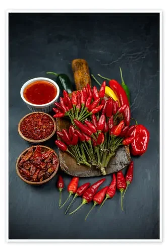 Hot chilies with spices on dark slate de Thomas Klee