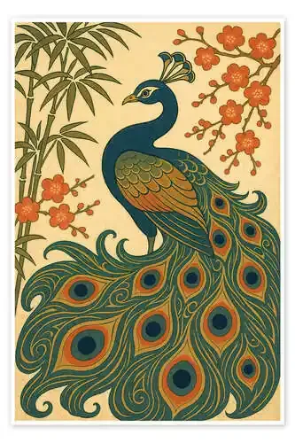 Japanese peacock with bamboo and blossoms de Natalie Bruns