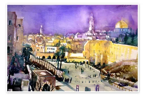 Jerusalem, Dome of the Rock with Wailing Wall de Johann Pickl