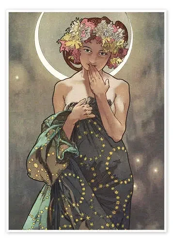 La Luna y las estrellas – La Luna (detalle) de Alfons Mucha Master Collection