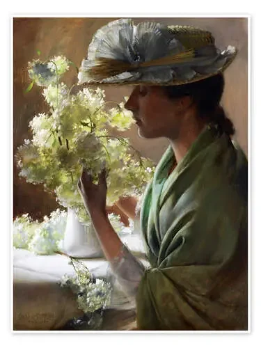 Lady with a bouquet (Snowballs) de Charles Courtney Curran Master Collection