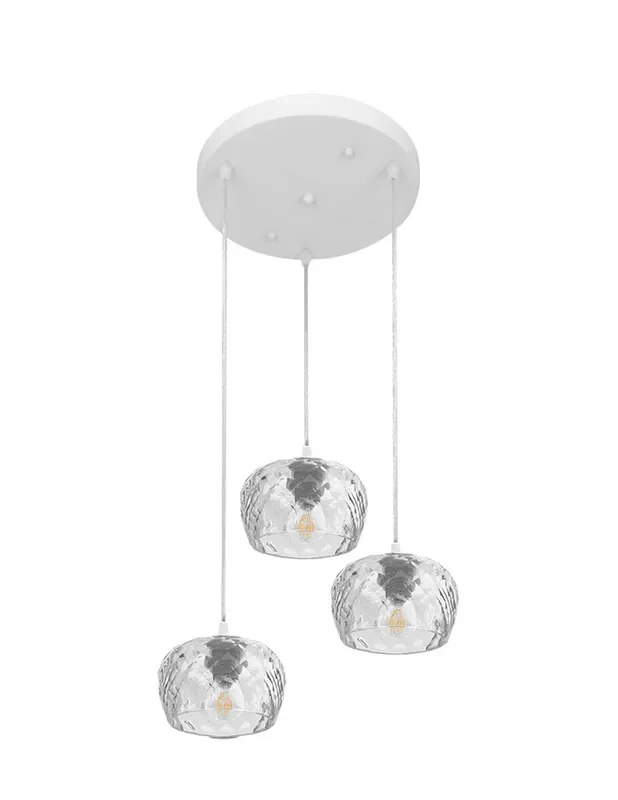 Lámpara Colgar 3 Alturas Blanca Cristal Tallado