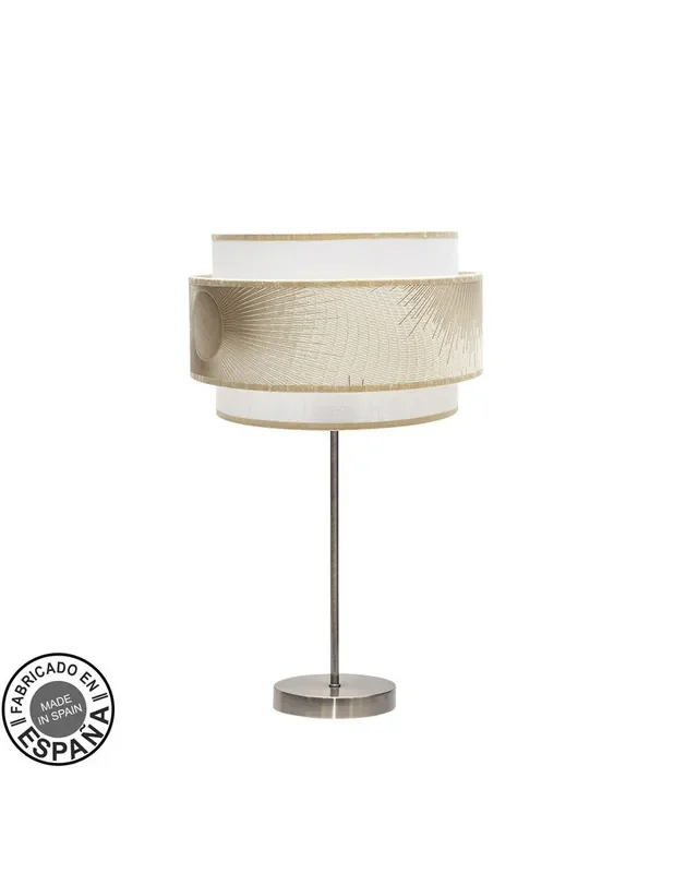 Lámpara Rinconera Cuero Pantalla Blanca Oro
