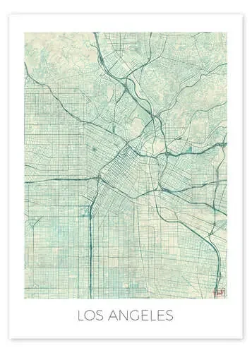 Los Angeles Map Blue de Hubert Roguski