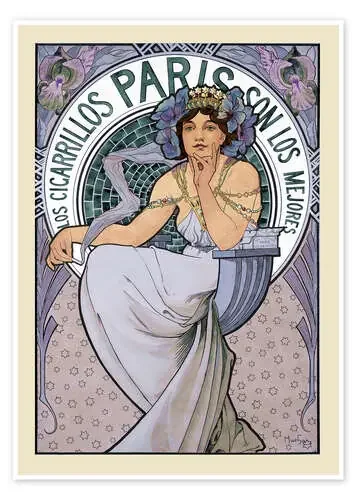Los Cigarrillos Paris Maquette, brunette de Alfons Mucha Master Collection