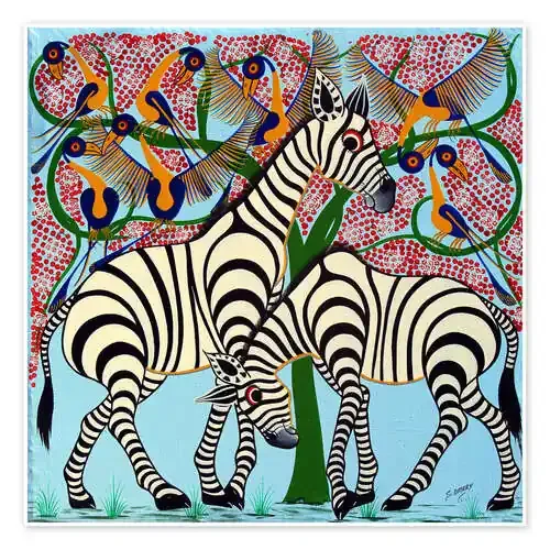 Loyalty zebras under the tree de Omary Tanzania Art & Licensing
