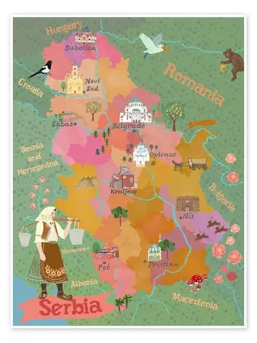 Mapa colorido de serbia (inglés) de Taika Tori