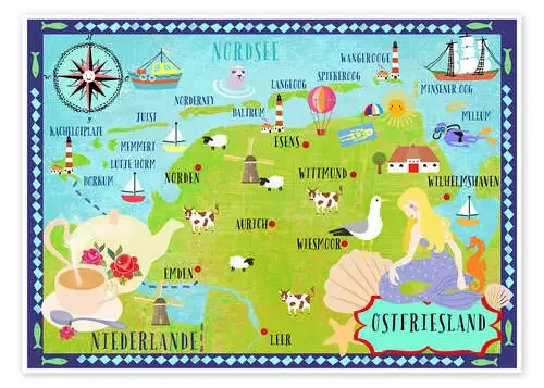 Mapa colorido Ostfriesland (alemán) de Taika Tori