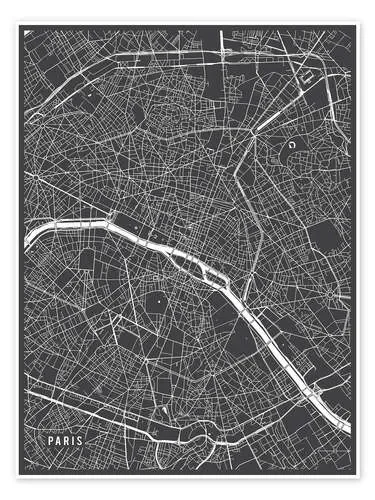 Mapa de París en blanco y negro de Main Street Maps