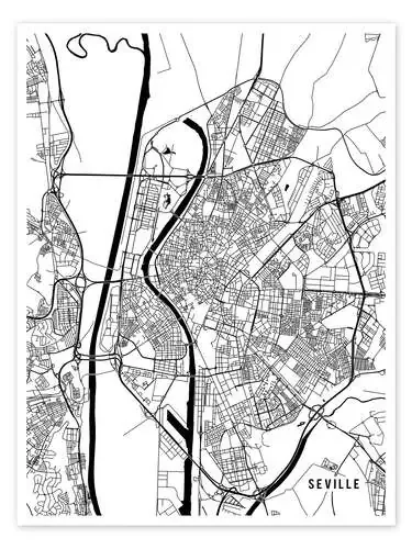 Mapa de Sevilla con fondo blanco de Main Street Maps