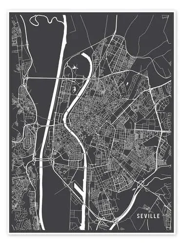 Mapa de Sevilla sobre negro de Main Street Maps