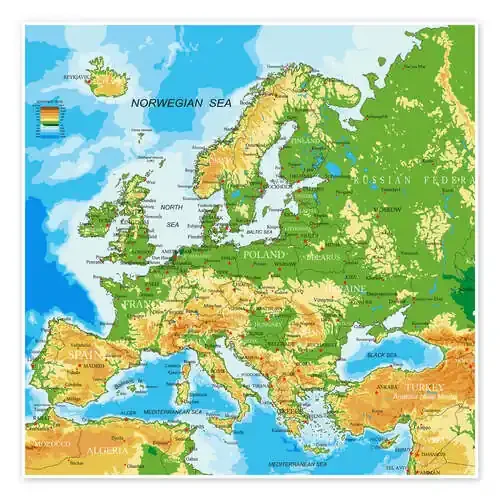 Mapa físico de Europa (inglés) Editors Choice